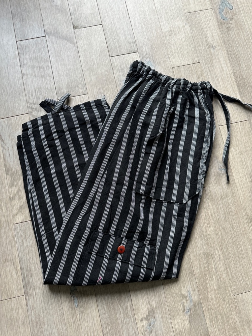 Peru/Ecuador Handmade Cotton Boho Black Gray Striped Unisex Joggers Pants Large - Picture 6 of 6